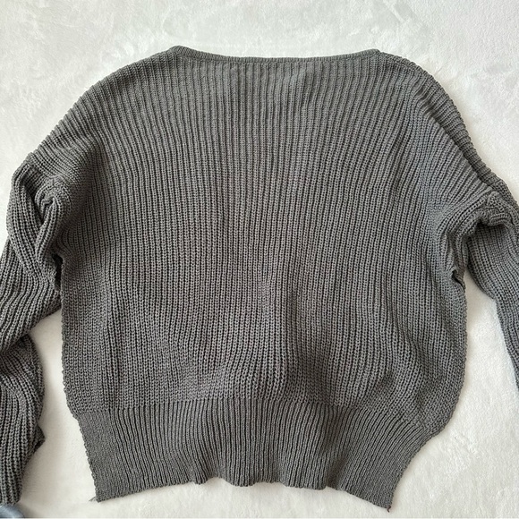 3/$20 Gray Knit Open Front Cardigan Sweater with Buckle Detail tie waist - Picture 6 of 10